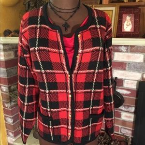 Liz Baker “Scottie Dog Plaid” Cardigan Sweater